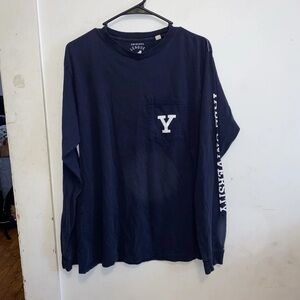 Original League Navy Long-Sleeve Pocket Tee with 'Y' Chest Logo